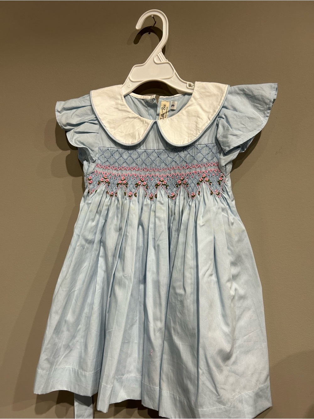 Classic Light Blue Smocked Girls' Dress with White Peter Pan Collar